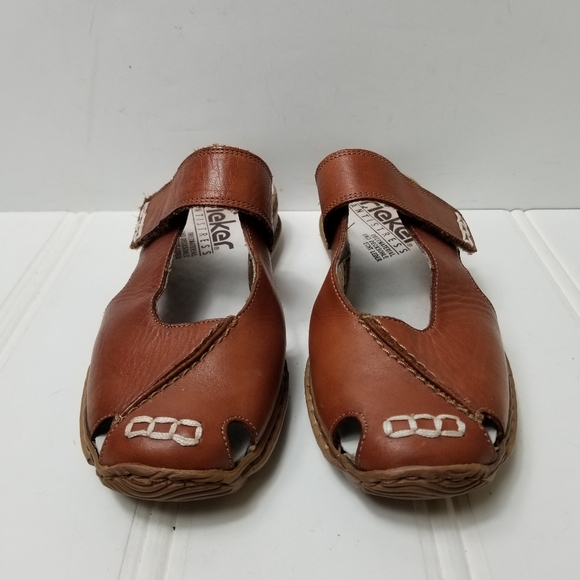 Reiker Shoes Brown Leather Mule Clog Wedge Shoes Womens Size 6 - Picture 2 of 13